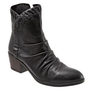 Bueno Connie Black Leather Ankle Boots Ruffle Detail Block Heel Sz 38